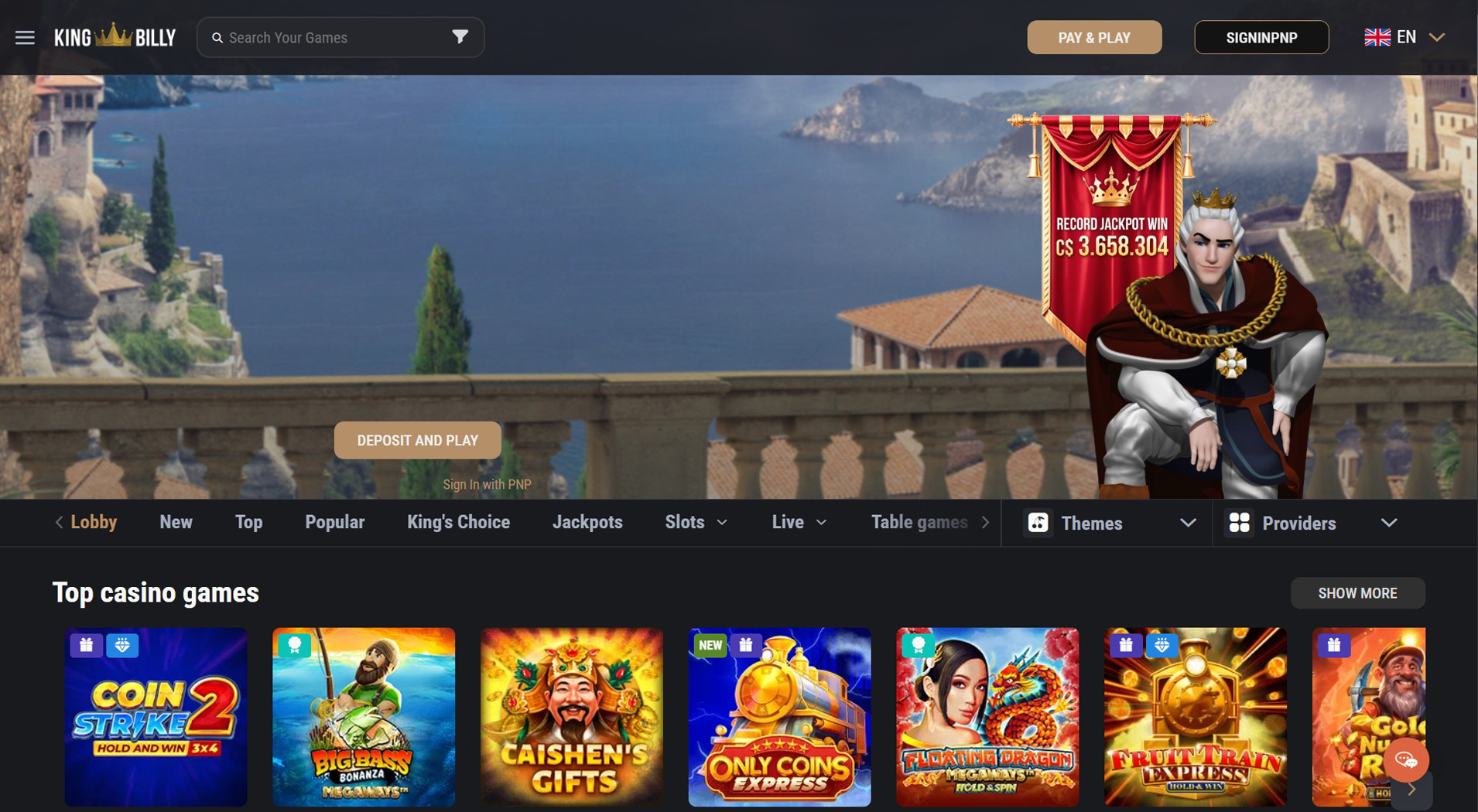 3. King Billy Casino- Ισχυρή αξία διαδικτυακού καζίνο