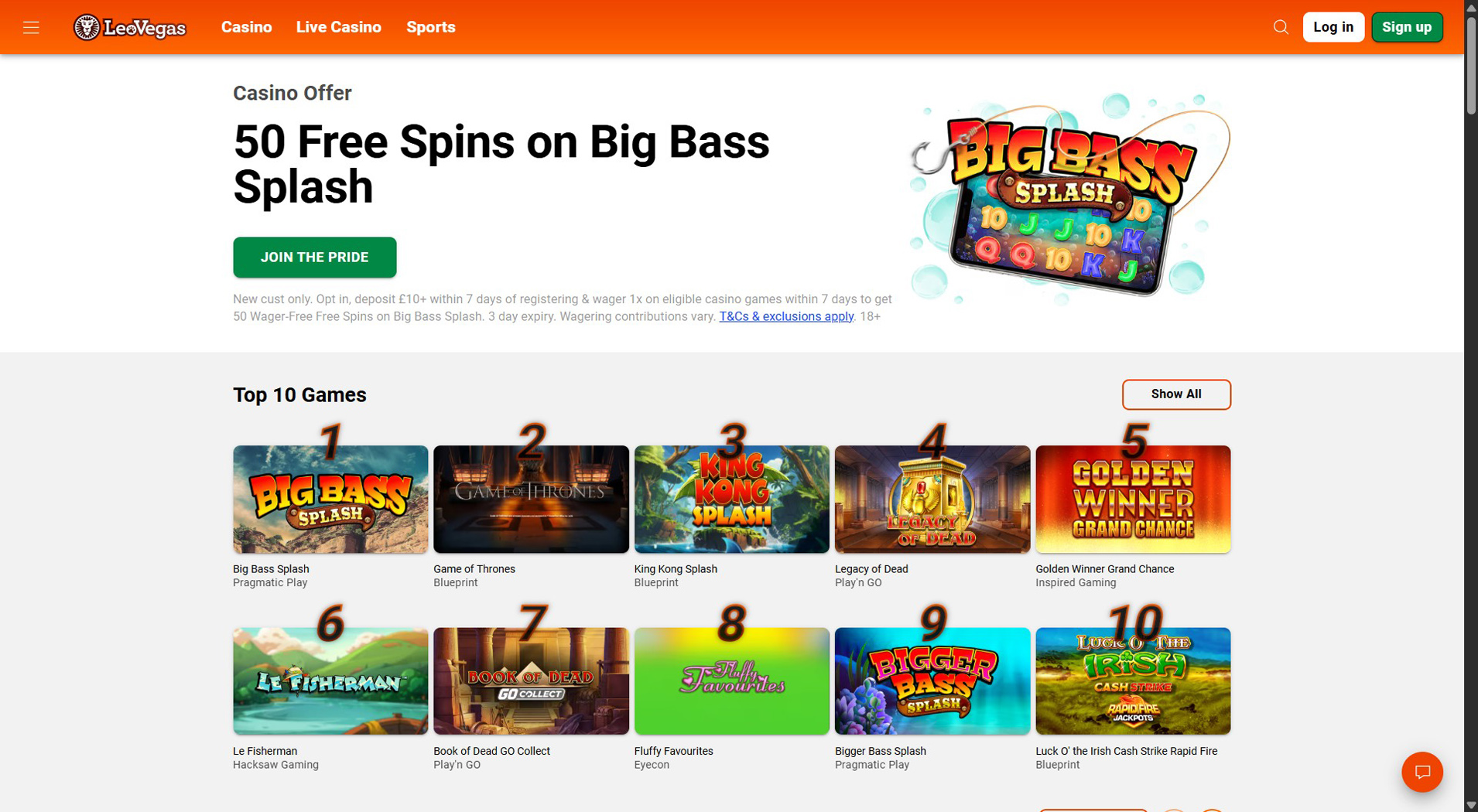 10. LeoVegas Casino- Αξιόπιστη επιλογή διαδικτυακού καζίνο